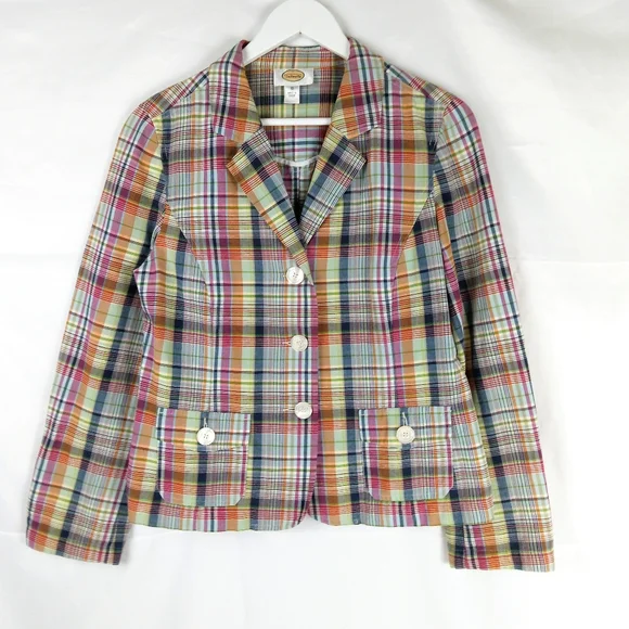 Talbots Blazer Size 10 Y2K Madras Plaid Button Up Pockets Cotton Flax Preppy - Picture 14 of 14